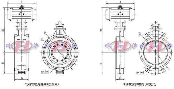 气动软密封蝶阀外形尺寸