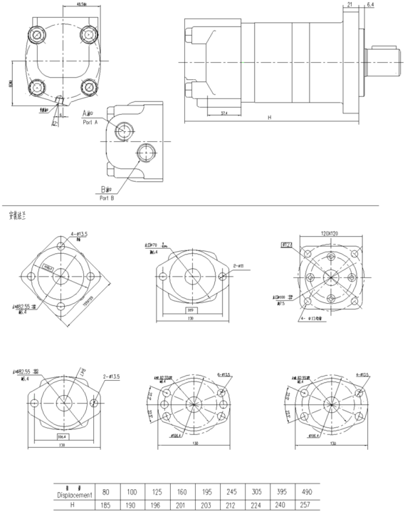 BM5液压马达外形图，法兰安装